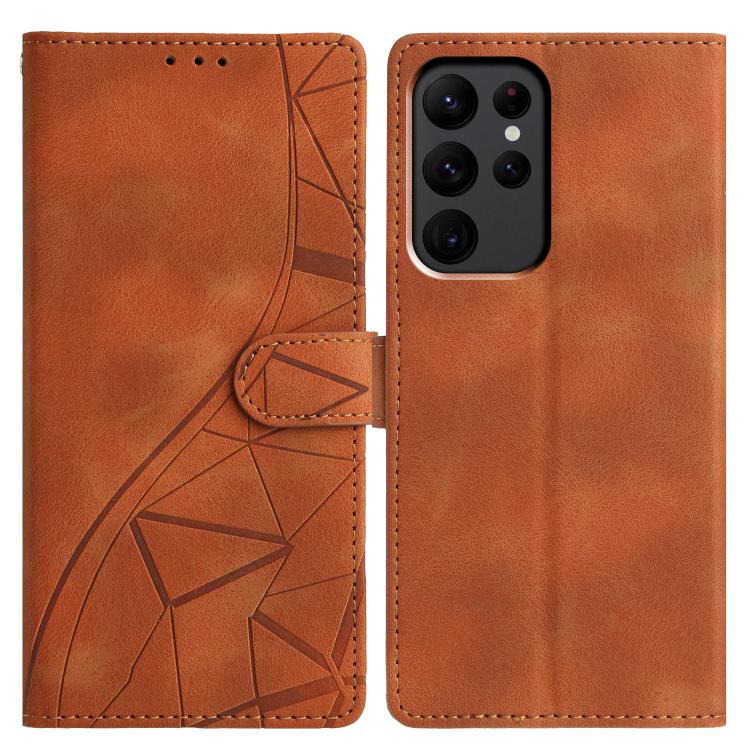 

For Samsung Galaxy S23 Ultra 5G Triangles Embossed Leather Phone Case(Brown)