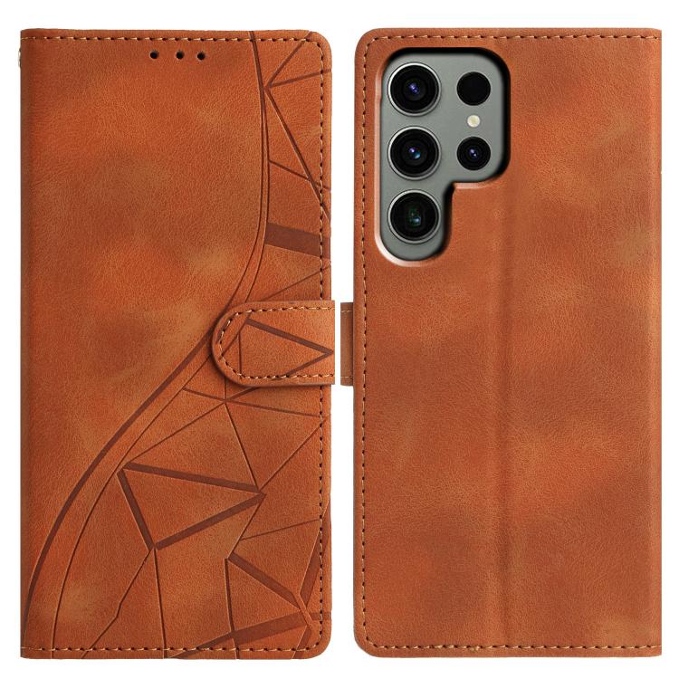 

For Samsung Galaxy S24 Ultra 5G Triangles Embossed Leather Phone Case(Brown)
