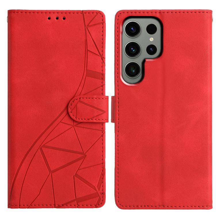 

For Samsung Galaxy S22 Ultra 5G Triangles Embossed Leather Phone Case(Red)