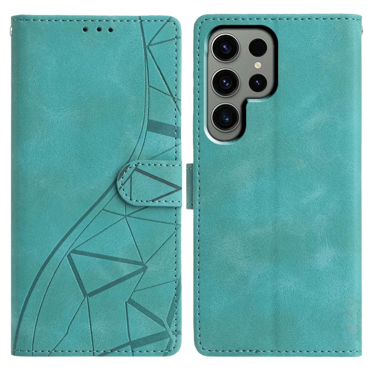 

For Samsung Galaxy S22 Ultra 5G Triangles Embossed Leather Phone Case(Green)