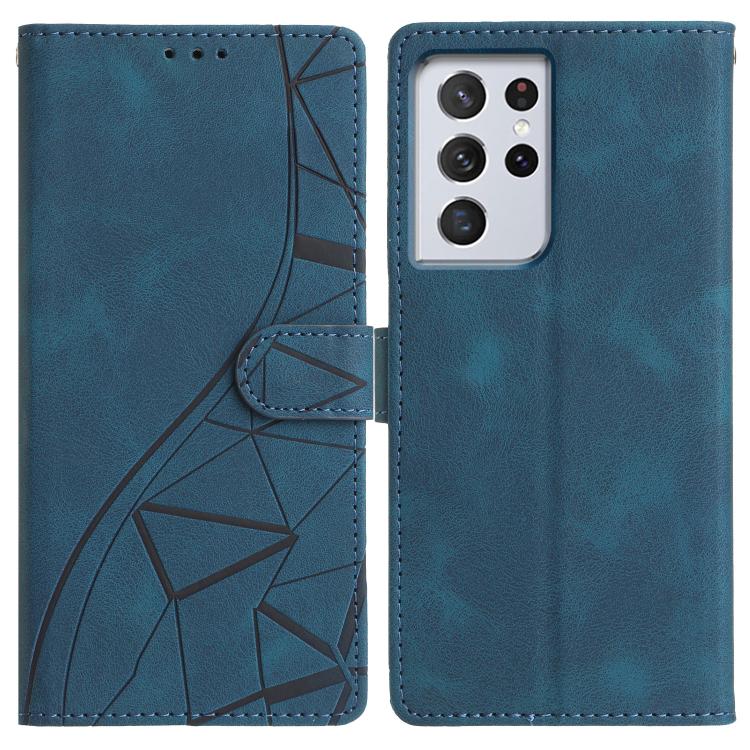

For Samsung Galaxy S21 Ultra 5G Triangles Embossed Leather Phone Case(Blue)