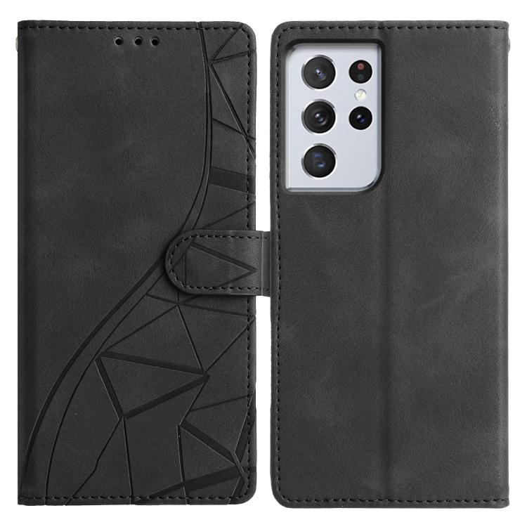 

For Samsung Galaxy S21 Ultra 5G Triangles Embossed Leather Phone Case(Black)