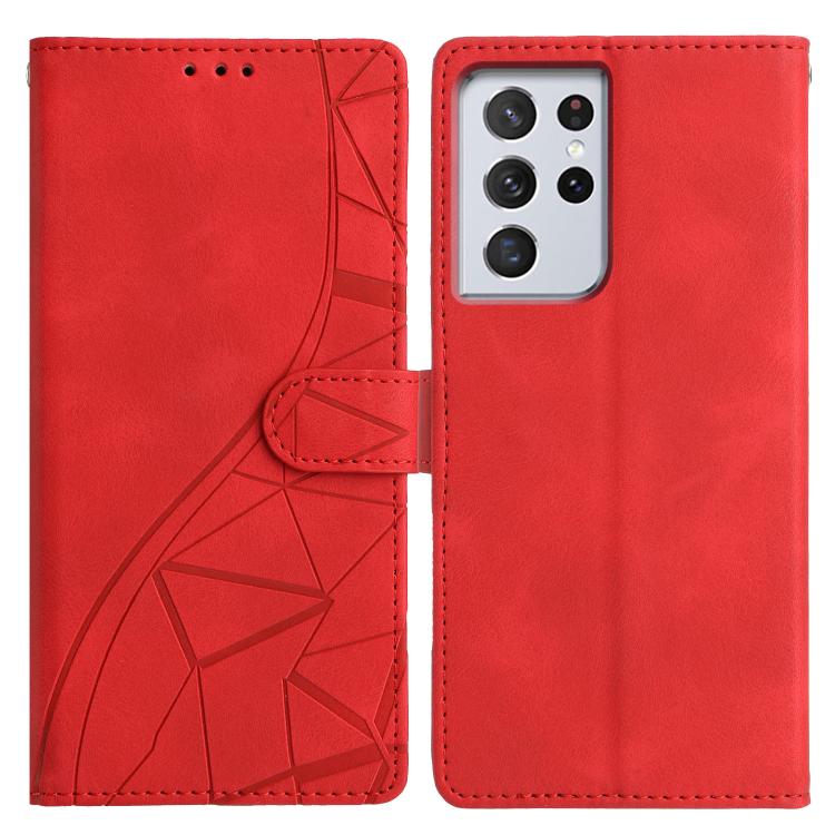 

For Samsung Galaxy S21 Ultra 5G Triangles Embossed Leather Phone Case(Red)