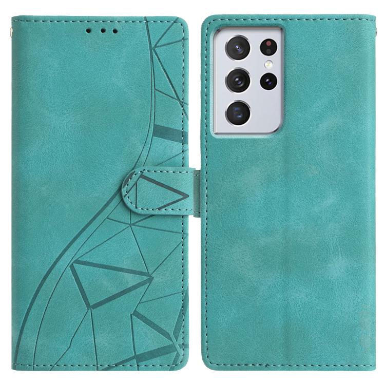 

For Samsung Galaxy S21 Ultra 5G Triangles Embossed Leather Phone Case(Green)