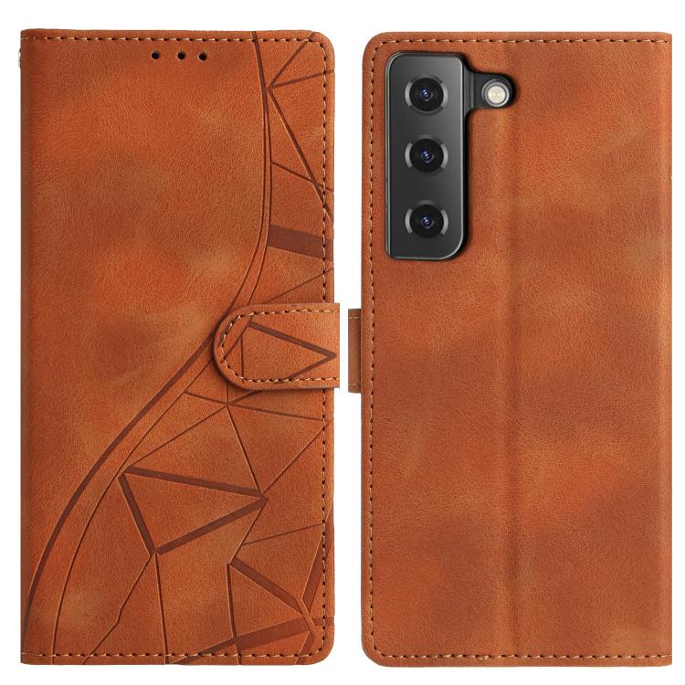 

For Samsung Galaxy S21 5G Triangles Embossed Leather Phone Case(Brown)