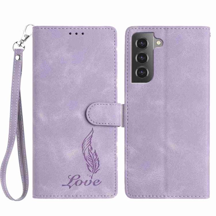 

For Samsung Galaxy S22 5G Skin Feel Embossed Feather Leather Phone Case(Purple)