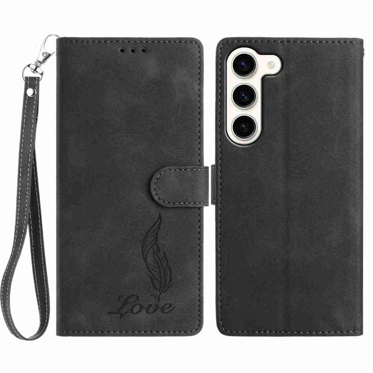 

For Samsung Galaxy S23 5G Skin Feel Embossed Feather Leather Phone Case(Black)