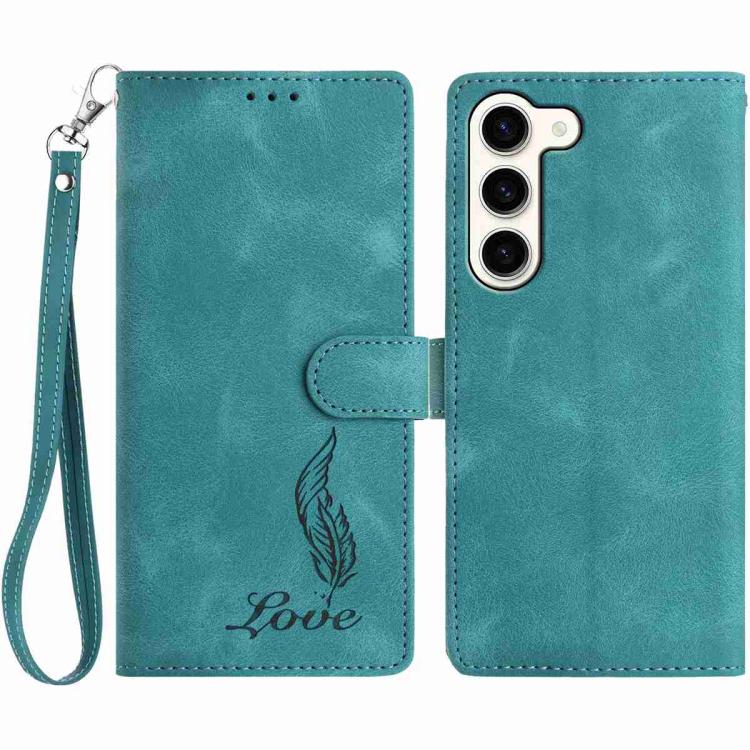 

For Samsung Galaxy S23+ 5G Skin Feel Embossed Feather Leather Phone Case(Green)