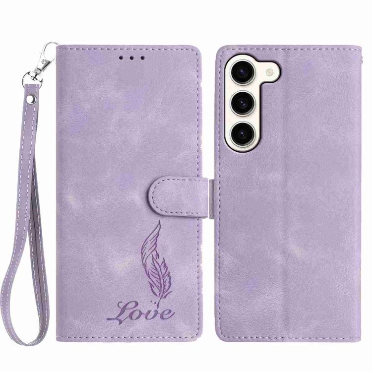 

For Samsung Galaxy S23+ 5G Skin Feel Embossed Feather Leather Phone Case(Purple)