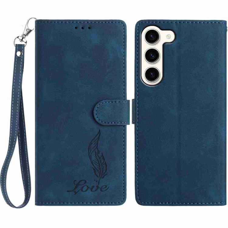 

For Samsung Galaxy S23+ 5G Skin Feel Embossed Feather Leather Phone Case(Dark Blue)
