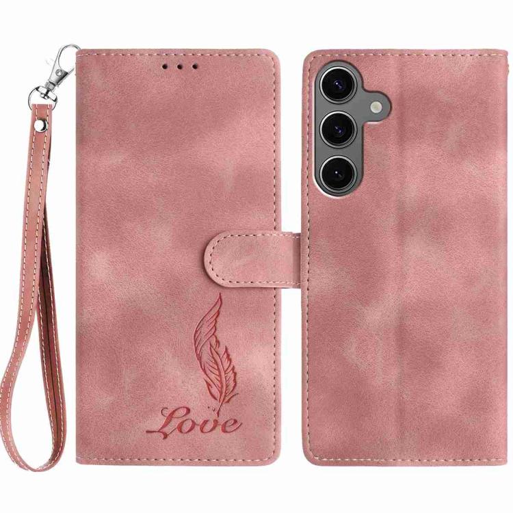 

For Samsung Galaxy S23 FE 5G Skin Feel Embossed Feather Leather Phone Case(Pink)