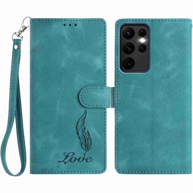 

For Samsung Galaxy S23 Ultra 5G Skin Feel Embossed Feather Leather Phone Case(Green)