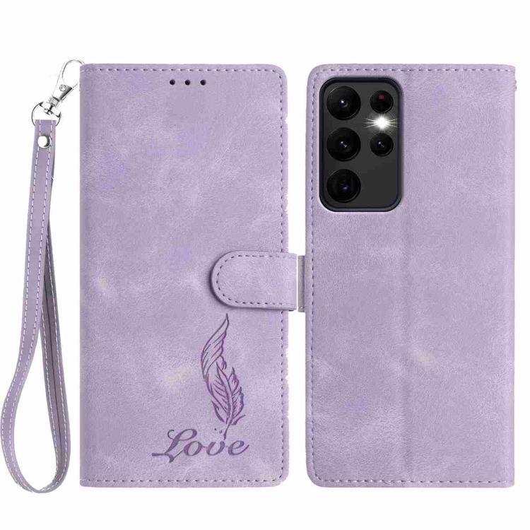 

For Samsung Galaxy S23 Ultra 5G Skin Feel Embossed Feather Leather Phone Case(Purple)