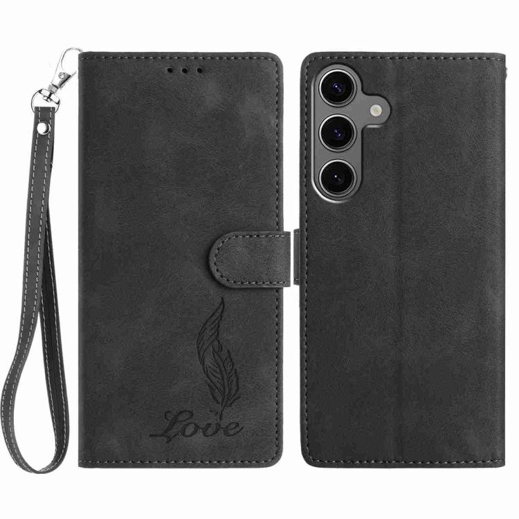 

For Samsung Galaxy S24 FE 5G Skin Feel Embossed Feather Leather Phone Case(Black)