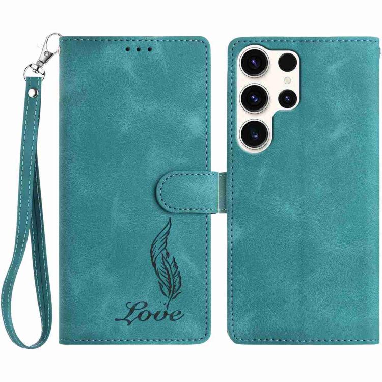 

For Samsung Galaxy S24 Ultra 5G Skin Feel Embossed Feather Leather Phone Case(Green)
