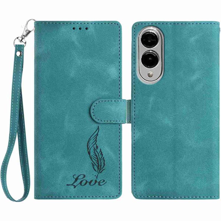 

For Samsung Galaxy S25 Edge 5G Skin Feel Embossed Feather Leather Phone Case(Green)