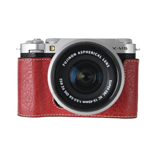 

For FUJIFILM X-M5 Litchi Texture PU Leather Camera Half Case Base(Wine Red)