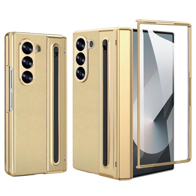 

For Samsung Galaxy Z Fold6 5G VIETAO Electroplating Integrated Pen Slot Folding PU Phone Case with Stylus(Gold)
