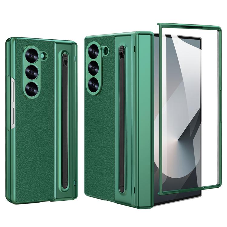 

For Samsung Galaxy Z Fold4 5G VIETAO Electroplating Integrated Pen Slot Folding PU Phone Case with Stylus(Green)