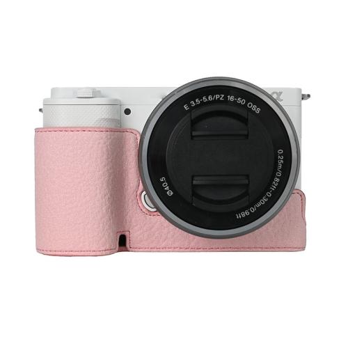 

For Sony ZV-E10 Litchi Texture PU Leather Camera Half Case Base(Pink)