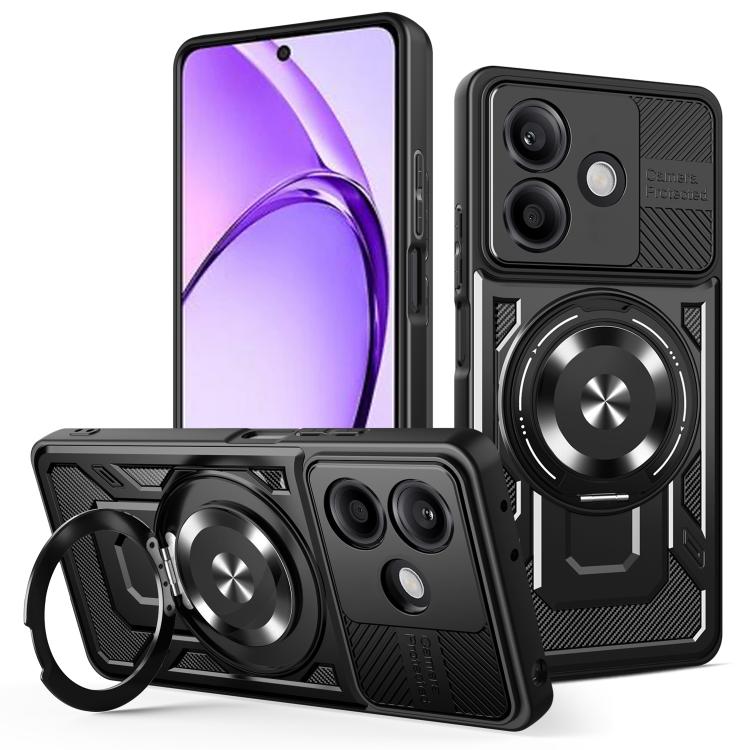 

For OPPO A5 Pro Armor Rotating Holder MagSafe Phone Case(Black)