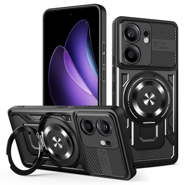 

For OPPO Reno13 F 5G Armor Rotating Holder MagSafe Phone Case(Black)