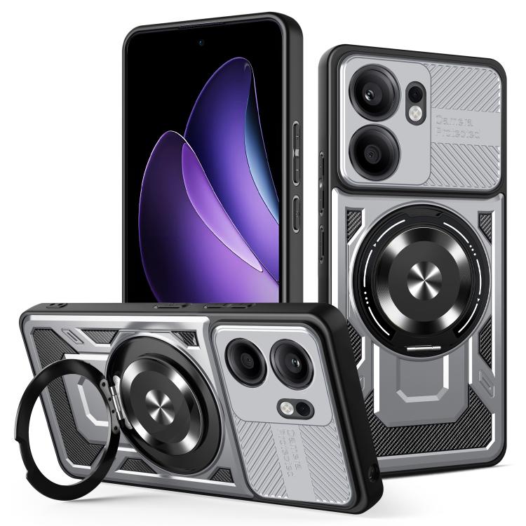 

For OPPO Reno13 F 5G Armor Rotating Holder MagSafe Phone Case(Grey)