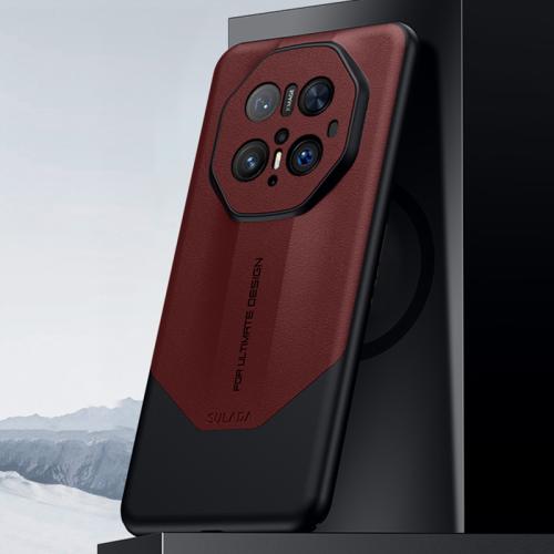 

For Huawei Mate 70 RS Ultimate SULADA Splicing Plain Leather PC Shockproof Phone Case(Red)