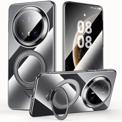 

For Huawei Mate 70 Pro SULADA Electroplated Transparent MagSafe Holder Phone Case(Black)