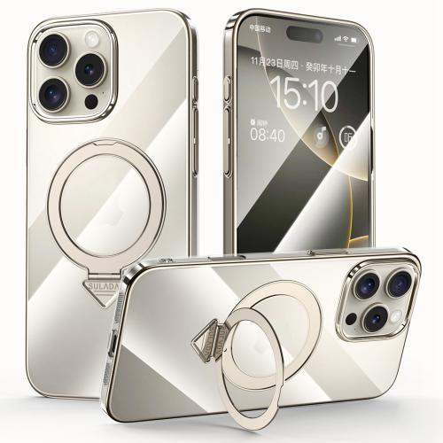 

For iPhone 16 Pro Max SULADA Electroplated Transparent MagSafe Holder Phone Case(Grey)