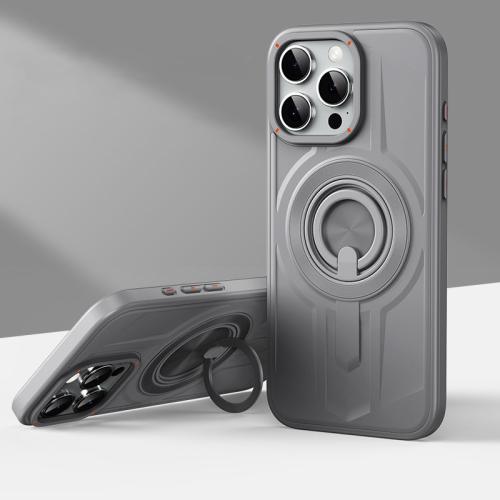 

For iPhone 16 Pro Max Armor MagSafe TPU Hybrid PC Phone Case with Ring Holder(Shallow Grey)