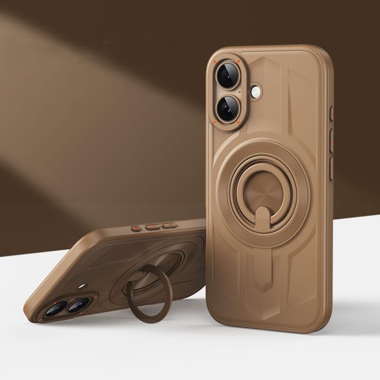 

For iPhone 16 Armor MagSafe TPU Hybrid PC Phone Case with Ring Holder(Desert Gold)