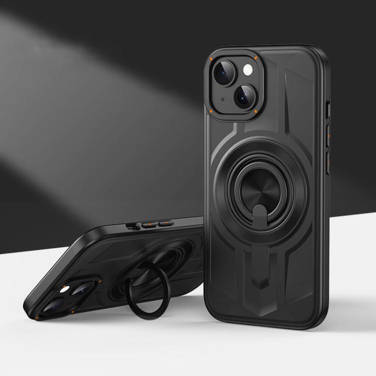 

For iPhone 15 Armor MagSafe TPU Hybrid PC Phone Case with Ring Holder(Sagacity Black)