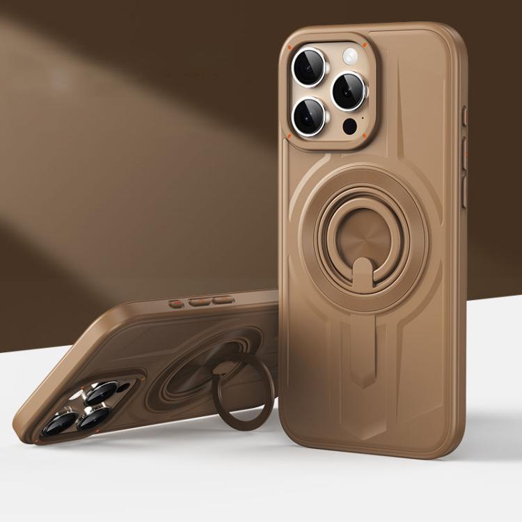 

For iPhone 13 Pro Max Armor MagSafe TPU Hybrid PC Phone Case with Ring Holder(Desert Gold)