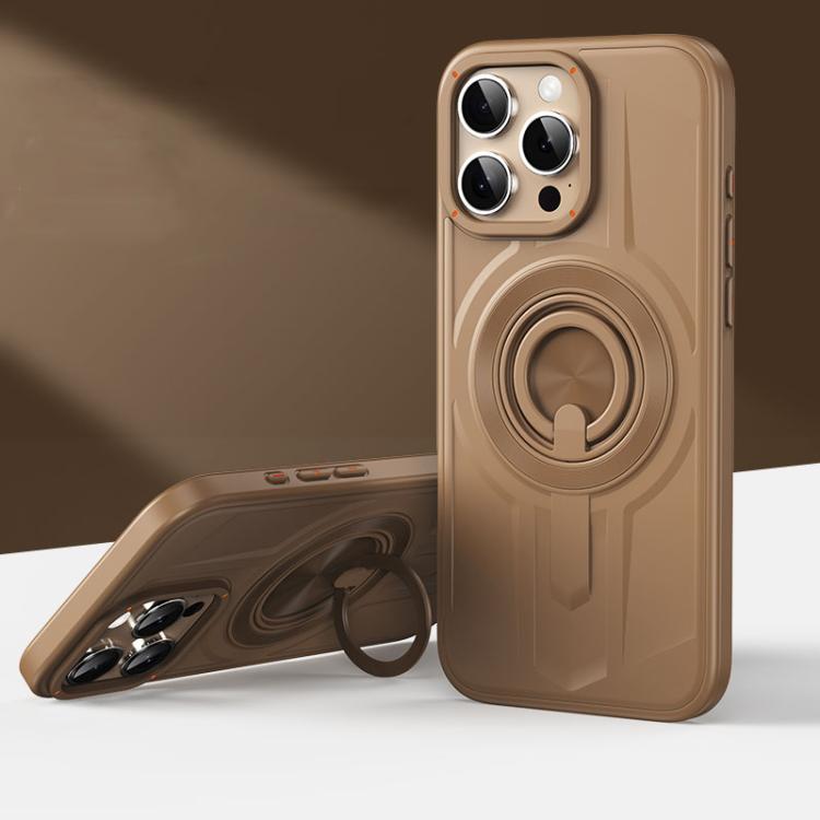 

For iPhone 13 Pro Armor MagSafe TPU Hybrid PC Phone Case with Ring Holder(Desert Gold)