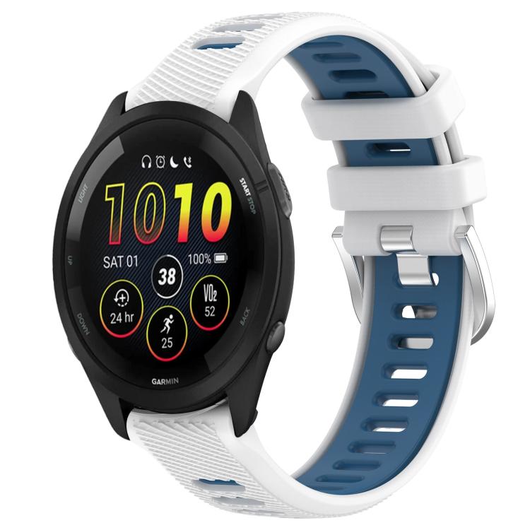 

For Garmin 18mm xDfind Sports Two-Color Steel Buckle Silicone Watch Band(White+Blue)