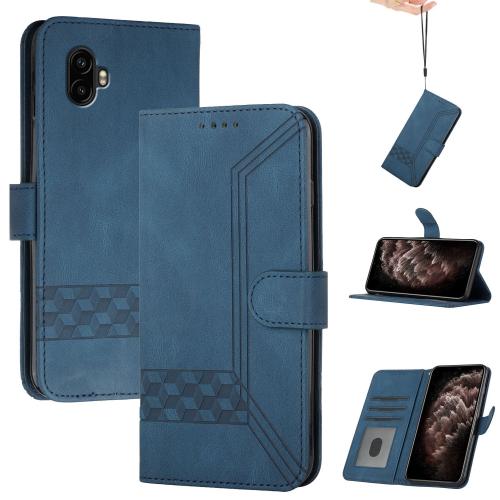 

For Samsung Galaxy XCover7 Pro Cubic Skin Feel Flip Leather Phone Case(Blue)