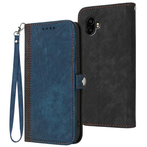 

For Samsung Galaxy XCover7 Pro Side Buckle Double Fold Hand Strap Leather Phone Case(Royal Blue)