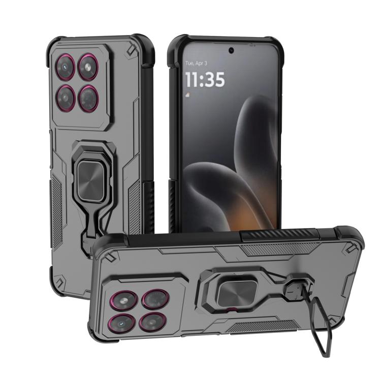 For Motorola Moto G37 Power 5G Metal Kickstand TPU Hybrid PC Phone Case(Black)