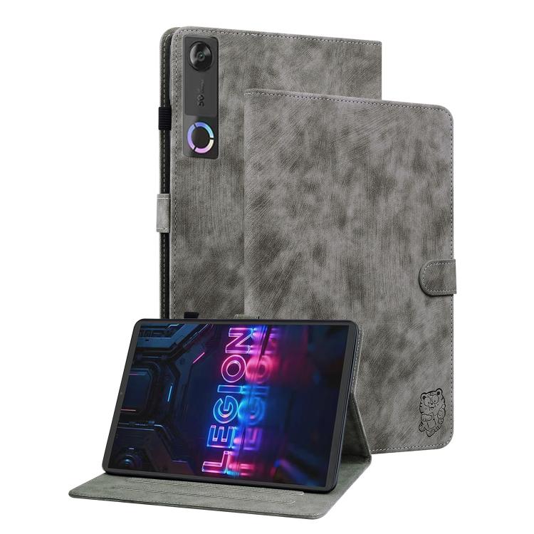 

For Lenovo Legion Y700 Gen 5 Embossed Tiger Pattern Leather Tablet Case(Grey)