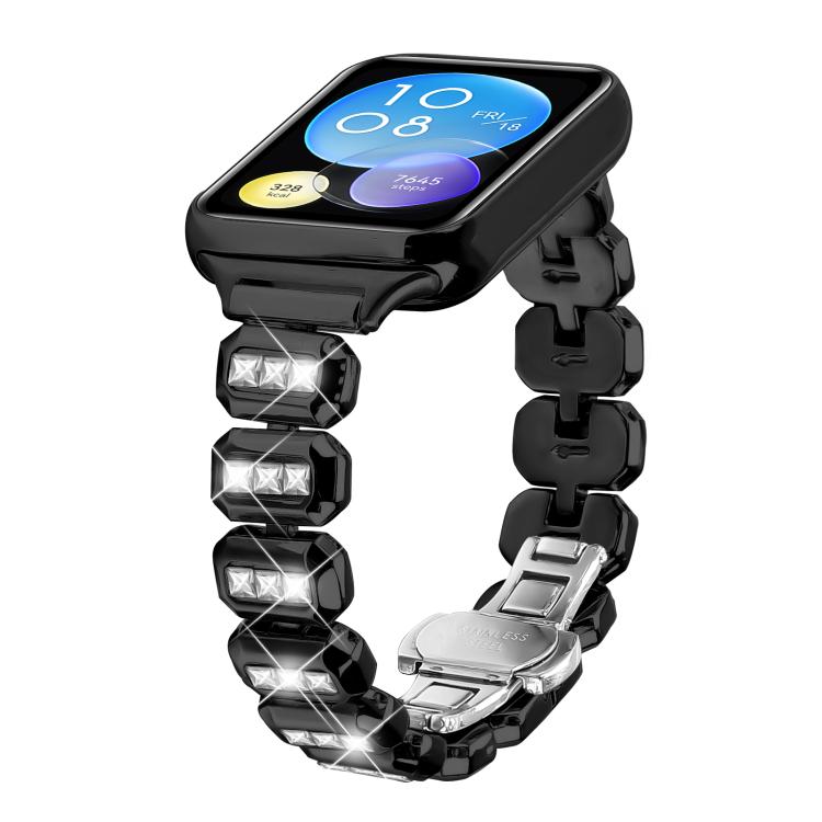 

For Xiaomi Mi Band 8 Pro / Redmi Watch 4 Small Square Diamonds Butterfly Buckle Metal Watch Band(Black)