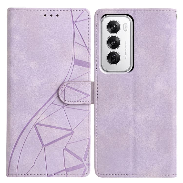 

For OPPO Reno12 5G Global Triangles Embossed Leather Phone Case(Purple)