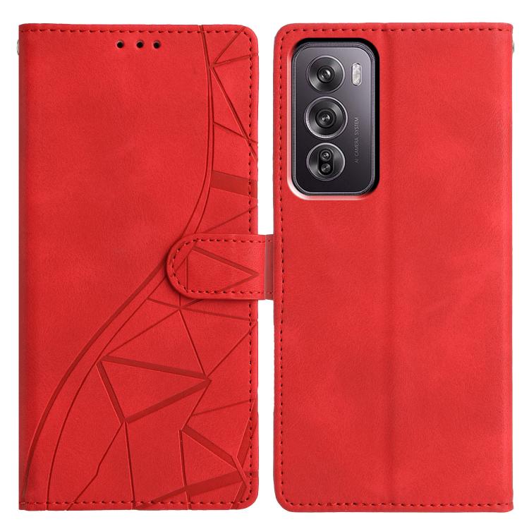 

For OPPO Reno12 Pro 5G Global Triangles Embossed Leather Phone Case(Red)