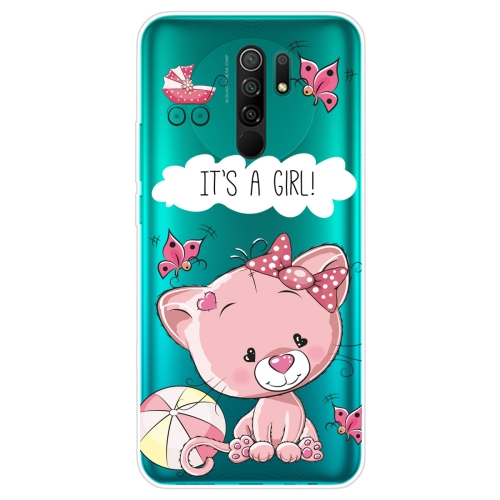 

For Xiaomi Redmi 9 Coloured Drawing Pattern Highly Transparent TPU Protective Case(Cute Cat)