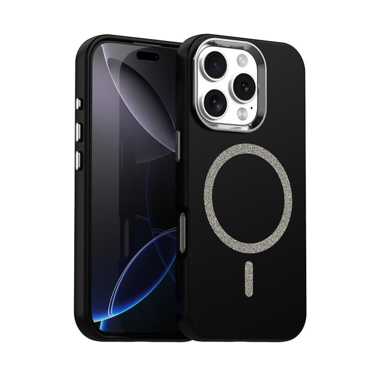 

For iPhone 16 Pro Glitter Series Magsafe PC Hybrid TPU Phone Case(Black)