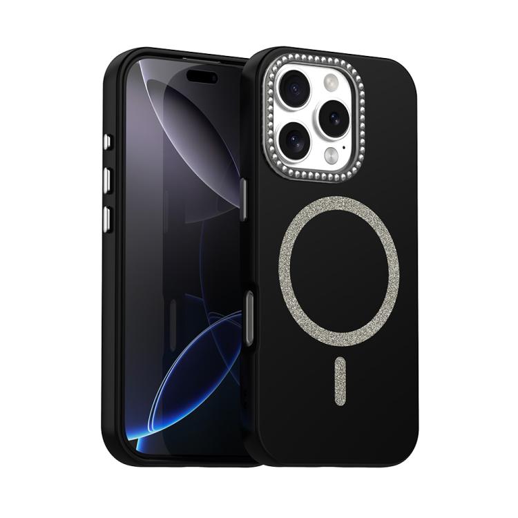 

For iPhone 16 Pro Max Glitter Rhinestones Series Magsafe PC Hybrid TPU Phone Case(Black)