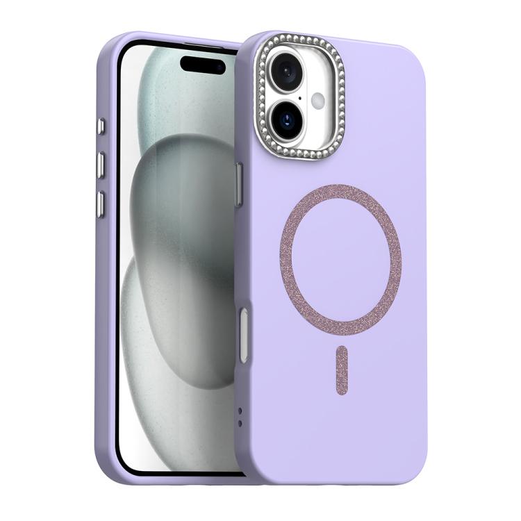 

For iPhone 16 Plus Glitter Rhinestones Series Magsafe PC Hybrid TPU Phone Case(Purple)