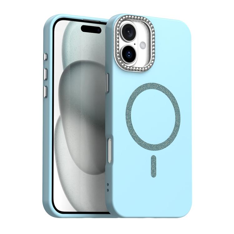 

For iPhone 16 Glitter Rhinestones Series Magsafe PC Hybrid TPU Phone Case(Blue)
