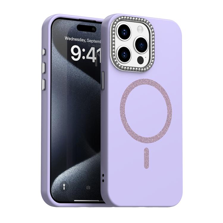 

For iPhone 15 Pro Glitter Rhinestones Series Magsafe PC Hybrid TPU Phone Case(Purple)