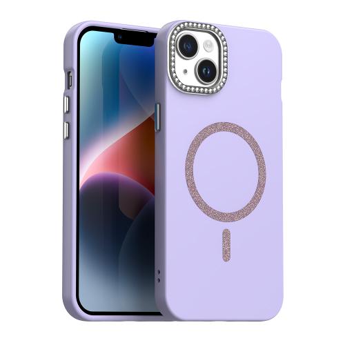 

For iPhone 14 Plus Glitter Rhinestones Series Magsafe PC Hybrid TPU Phone Case(Purple)